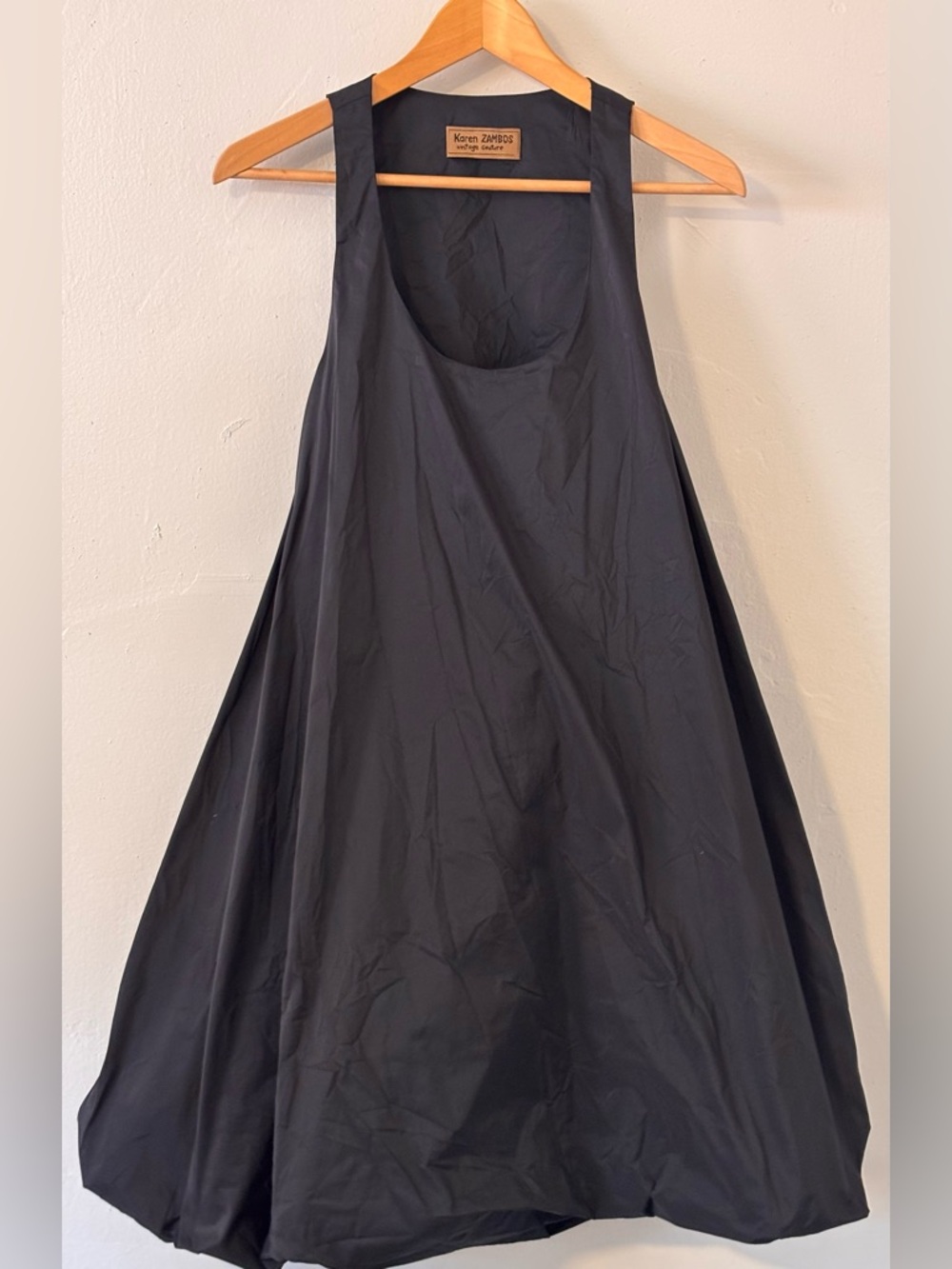 Karen Zambos Vintage Couture Black Sleeveless Balloon Parachute Midi Dress Sz. 6